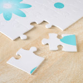 Witte en turquoise delicate daisy, stippen patroon legpuzzel (Zijkant)