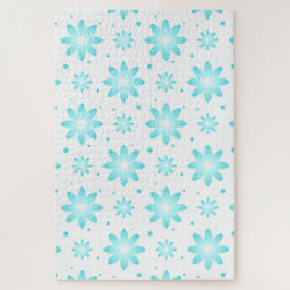 Witte en turquoise delicate daisy, stippen patroon legpuzzel