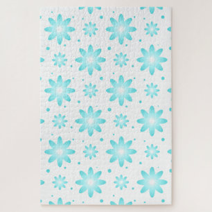 Witte en turquoise delicate daisy, stippen patroon legpuzzel