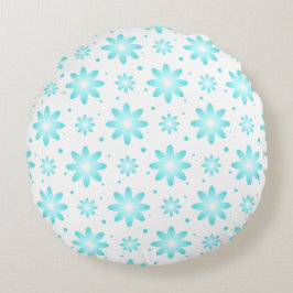 Witte en turquoise delicate daisy, stippen patroon rond kussen