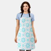 Witte en turquoise delicate daisy, stippen patroon schort (Gedragen)