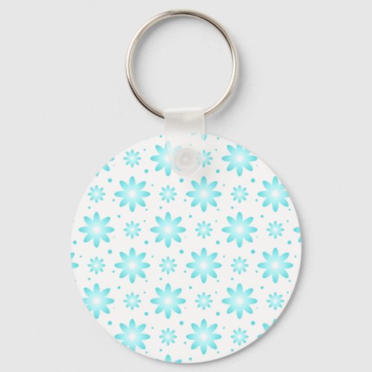 Witte en turquoise delicate daisy, stippen patroon sleutelhanger (Voorkant)