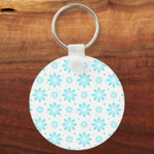 Witte en turquoise delicate daisy, stippen patroon sleutelhanger (Voorkant)