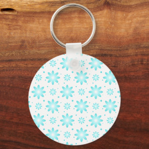 Witte en turquoise delicate daisy, stippen patroon sleutelhanger