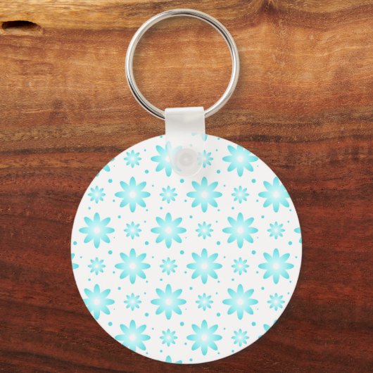 Witte en turquoise delicate daisy, stippen patroon sleutelhanger (Voorkant)