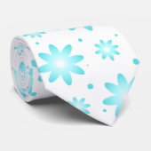 Witte en turquoise delicate daisy, stippen patroon stropdas (Opgerold)