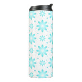 Witte en turquoise delicate daisy, stippen patroon thermosbeker (Gedraaid links)
