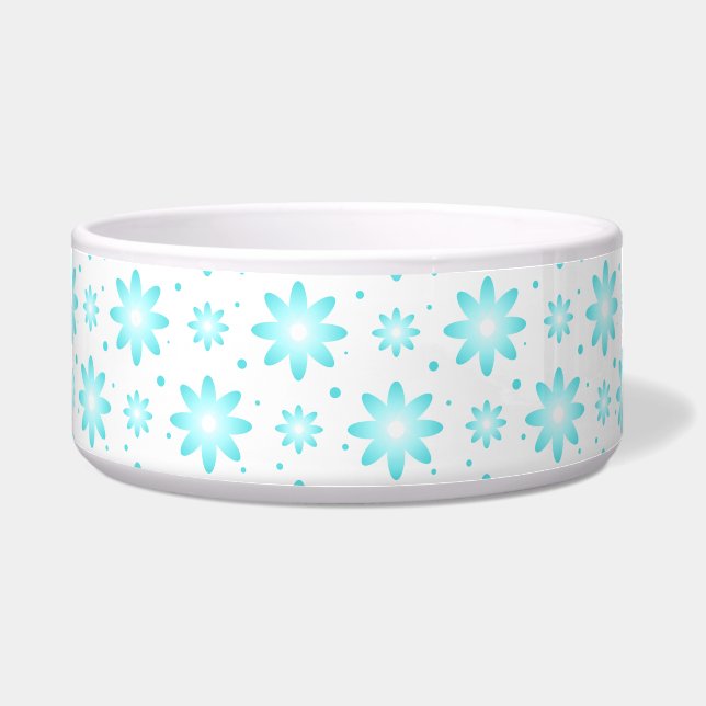 Witte en turquoise delicate daisy, stippen patroon voerbakje (Voorkant)