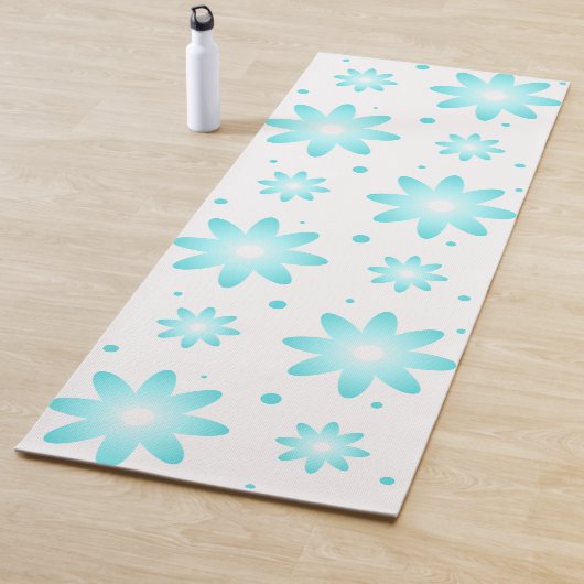 Witte en turquoise delicate daisy, stippen patroon yogamat (In situ)