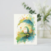 Witte en turquoise egel in zomertuin briefkaart (Staand voorkant)