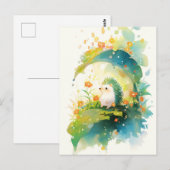 Witte en turquoise egel in zomertuin briefkaart (Voorkant / Achterkant)