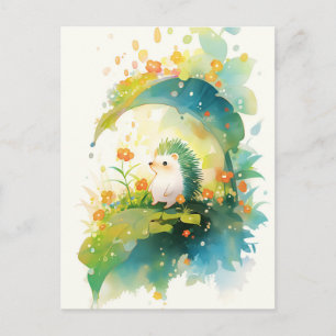 Witte en turquoise egel in zomertuin briefkaart
