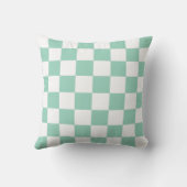 Witte en turquoise geruite patroon worp kussen (Achterkant)