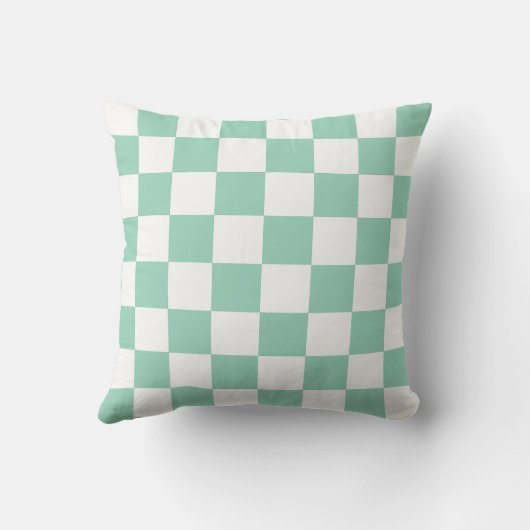 Witte en turquoise geruite patroon worp kussen (Achterkant)
