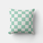 Witte en turquoise geruite patroon worp kussen (Voorkant)