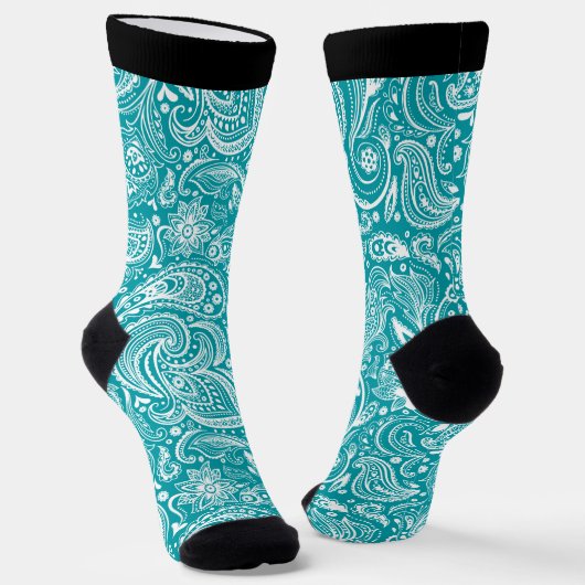 Witte en turquoise paisleypatroon sokken (Gebogen)