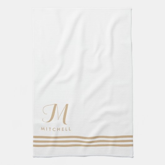 Witte en verfijnde stripjes en monogram theedoek (Verticaal)
