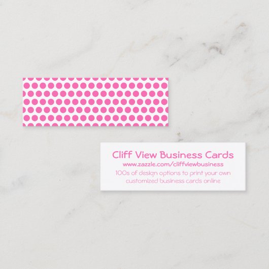 Witte en warme roze pooldots mini visitekaartje (Voorkant / Achterkant)