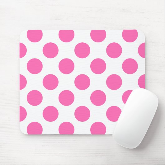 Witte en warme roze pooldots muismat (Met muis)