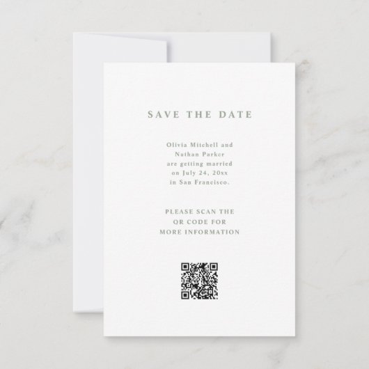 Witte en Wijze Elegante Tekst en Foto QR Code Save The Date (Achterkant)
