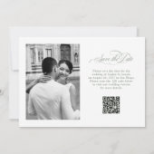 Witte en wijze Italiaanse elegantie Twee foto QR-c Save The Date (Achterkant)