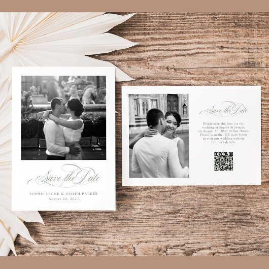 Witte en wijze Italiaanse elegantie Twee foto QR-c Save The Date
