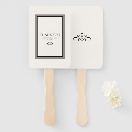 Witte en witte ventilator handwaaier (Voorkant en achterkant)