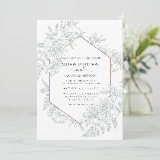 Witte en Zachte Sage Groene Geometrische Floral We Kaart (Staand voorkant)