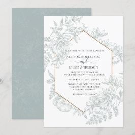 Witte en Zachte Sage Groene Geometrische Floral We Kaart