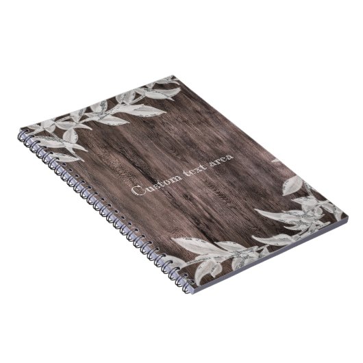 Witte en zilverbladeren en bijtende houten legant notitieboek (Rechterzijde)