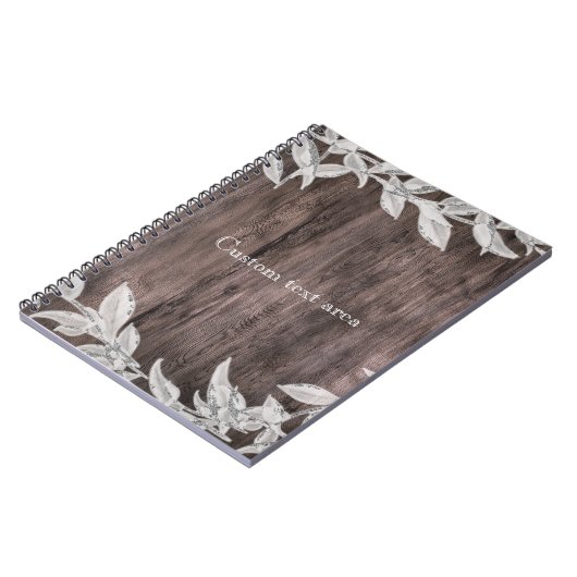 Witte en zilverbladeren en bijtende houten legant notitieboek (Linkerzijde)