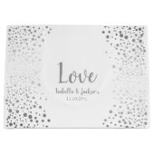 Witte en zilveren Confetti Stippen Large Cadeautasje (Voorkant)