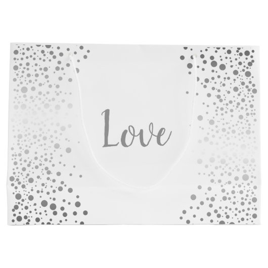 Witte en zilveren Confetti Stippen Large Cadeautasje (Achterkant)