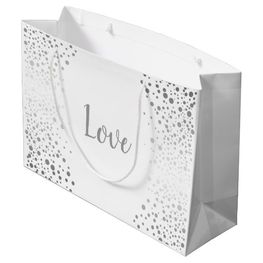Witte en zilveren Confetti Stippen Large Cadeautasje (Achterkant Gekanteld)