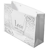 Witte en zilveren Confetti Stippen Large Cadeautasje (Voorkant Gekanteld)