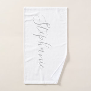 Witte en zilveren gepersonaliseerde monogram yoga handdoek