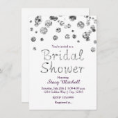 Witte en Zilveren Glitter Bruids Douche Uitnodigin Kaart (Voorkant / Achterkant)