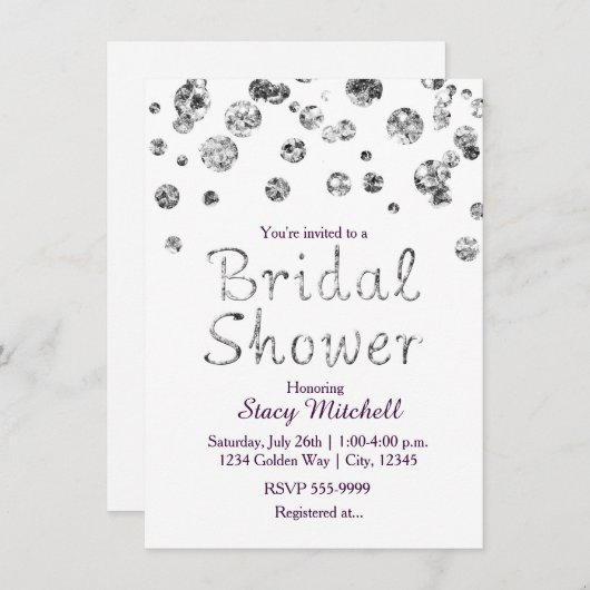 Witte en Zilveren Glitter Bruids Douche Uitnodigin Kaart (Voorkant / Achterkant)