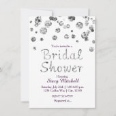 Witte en Zilveren Glitter Bruids Douche Uitnodigin Kaart (Voorkant)