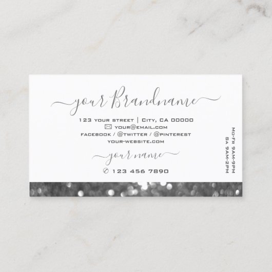 Witte en zilveren glitter Diamonds Stijlvol Visitekaartje (Achterkant)