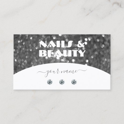 Witte en zilveren glitter Diamonds Stijlvol Visitekaartje (Voorkant)