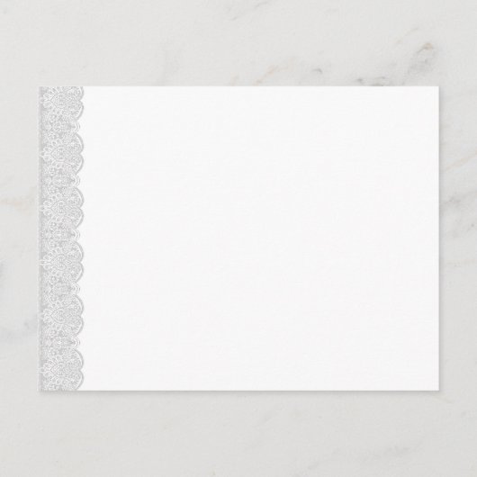 Witte en zilveren kant Bewaar de datum bruiloft A2 Aankondigingskaart (Achterkant)