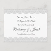 Witte en zilveren kant Bewaar de datum bruiloft A2 Aankondigingskaart (Voorkant)