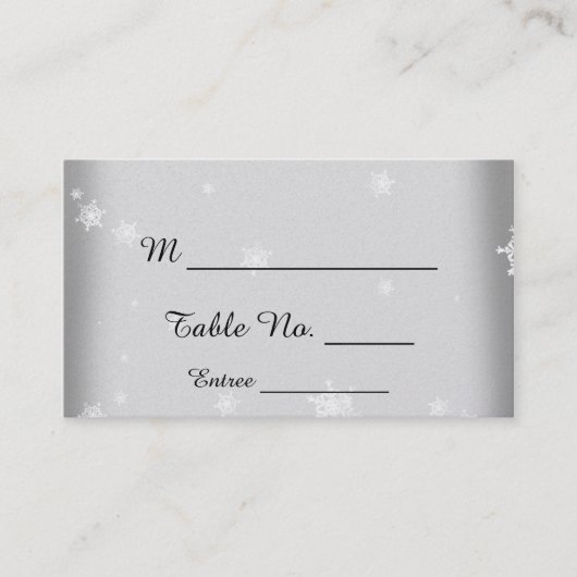 Witte en Zilveren Sneeuwvlok Bruiloft Plaats Kaart Plaatskaartje (Voorkant)