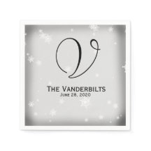 Witte en zilveren sneeuwvlok bruiloft servetten