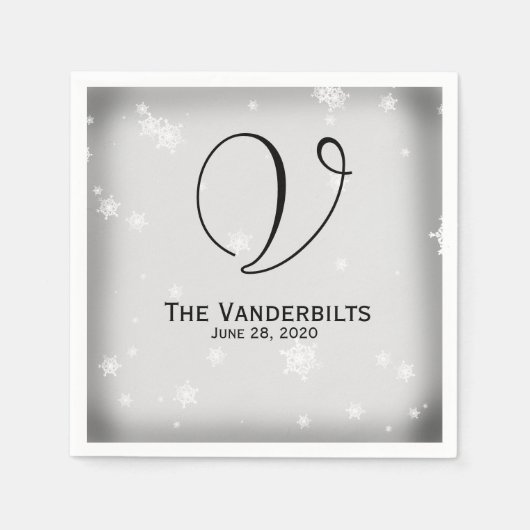 Witte en zilveren sneeuwvlok bruiloft servetten (Voorkant)