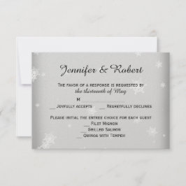 Witte en Zilveren Sneeuwvlok Huwelijksreactie Kaar RSVP Kaartje