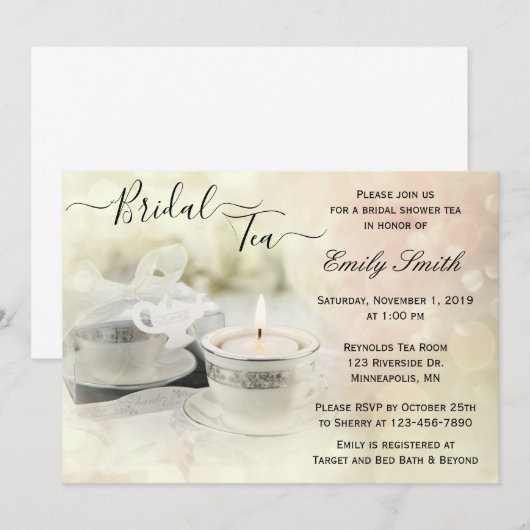 Witte en zilveren theekop Shimmer Vrijgezellenfees Kaart (Voorkant / Achterkant)