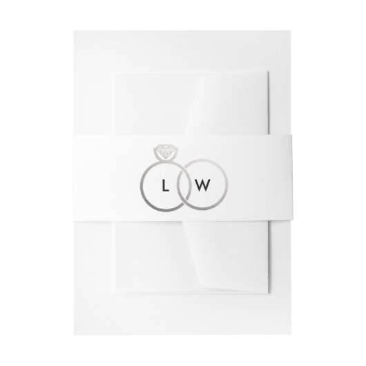 Witte en Zilveren Trouwring Monogram Uitnodigingen Wikkel (Voorkant Voorbeeld)