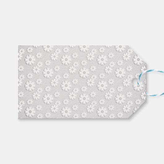 Witte en Zilvergrijze Floral Cadeaulabel (Voorkant (Horizontaal))